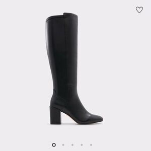 Aldo Satori Leather Knee High Boots Size 8 Black Square Toe Block Heel